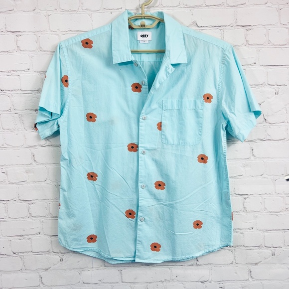 Like New |•OBEY ORGANIC•| Button Down Short Sleeve Shirt Hawaiian Size Medium - Picture 1 of 8